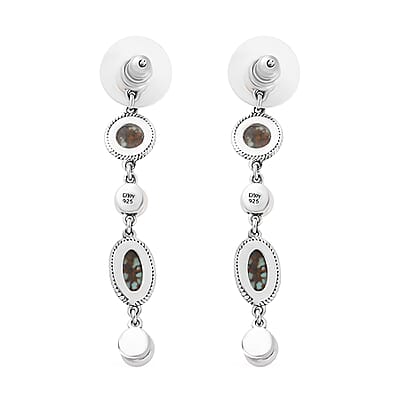 D'Joy Artisan Crafted Blue Horizon Turquoise 3.60 ctw and White Pearl Waterfall Earrings in Black Oxidized Sterling Silver