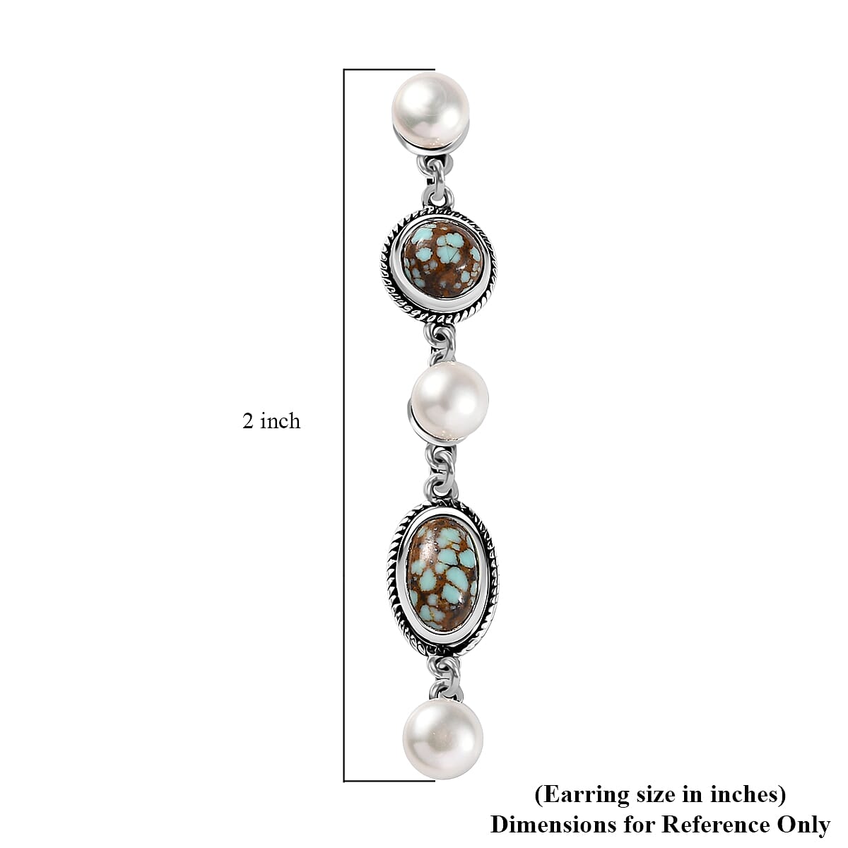 D'Joy Artisan Crafted Blue Horizon Turquoise 3.60 ctw and White Pearl Waterfall Earrings in Black Oxidized Sterling Silver