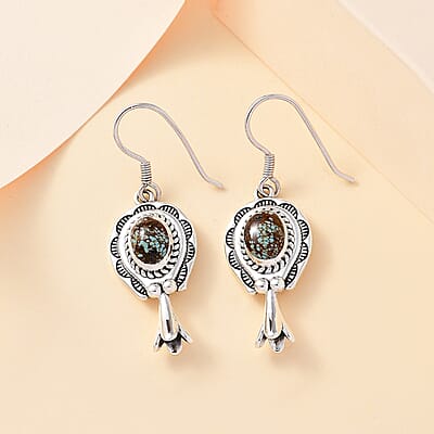 Artisan Crafted Blue Horizon Turquoise 3.40 ctw Horseshoe Earrings in Sterling Silver