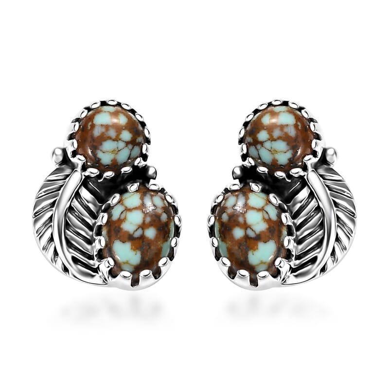 Artisan Crafted Blue Horizon Turquoise 2.20 ctw Feather Earrings in Black Oxidized Sterling Silver