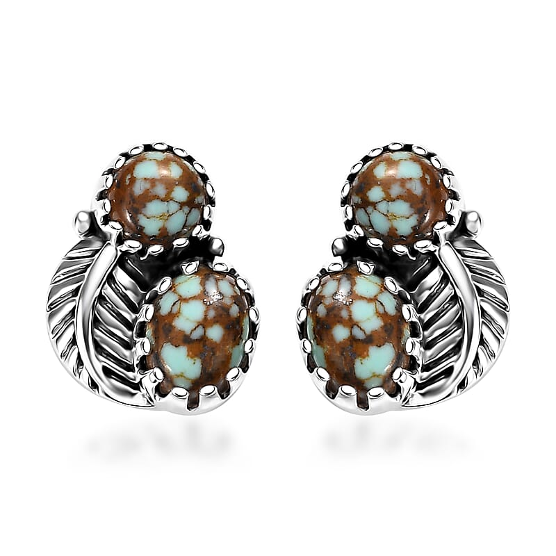 Artisan Crafted Blue Horizon Turquoise 2.20 ctw Feather Earrings in Black Oxidized Sterling Silver