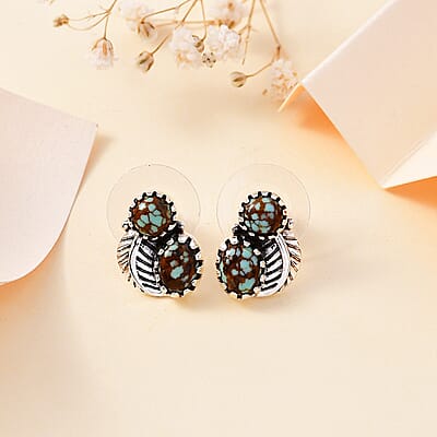 Artisan Crafted Blue Horizon Turquoise 2.20 ctw Feather Earrings in Black Oxidized Sterling Silver