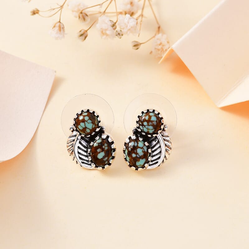 Artisan Crafted Blue Horizon Turquoise 2.20 ctw Feather Earrings in Black Oxidized Sterling Silver