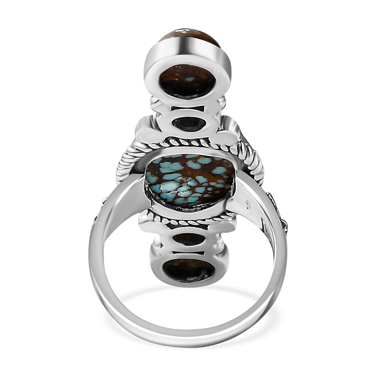 Artisan Crafted Blue Horizon Turquoise 8.35 ctw and White Pearl Elongated Ring in Sterling Silver (Size 10.0)