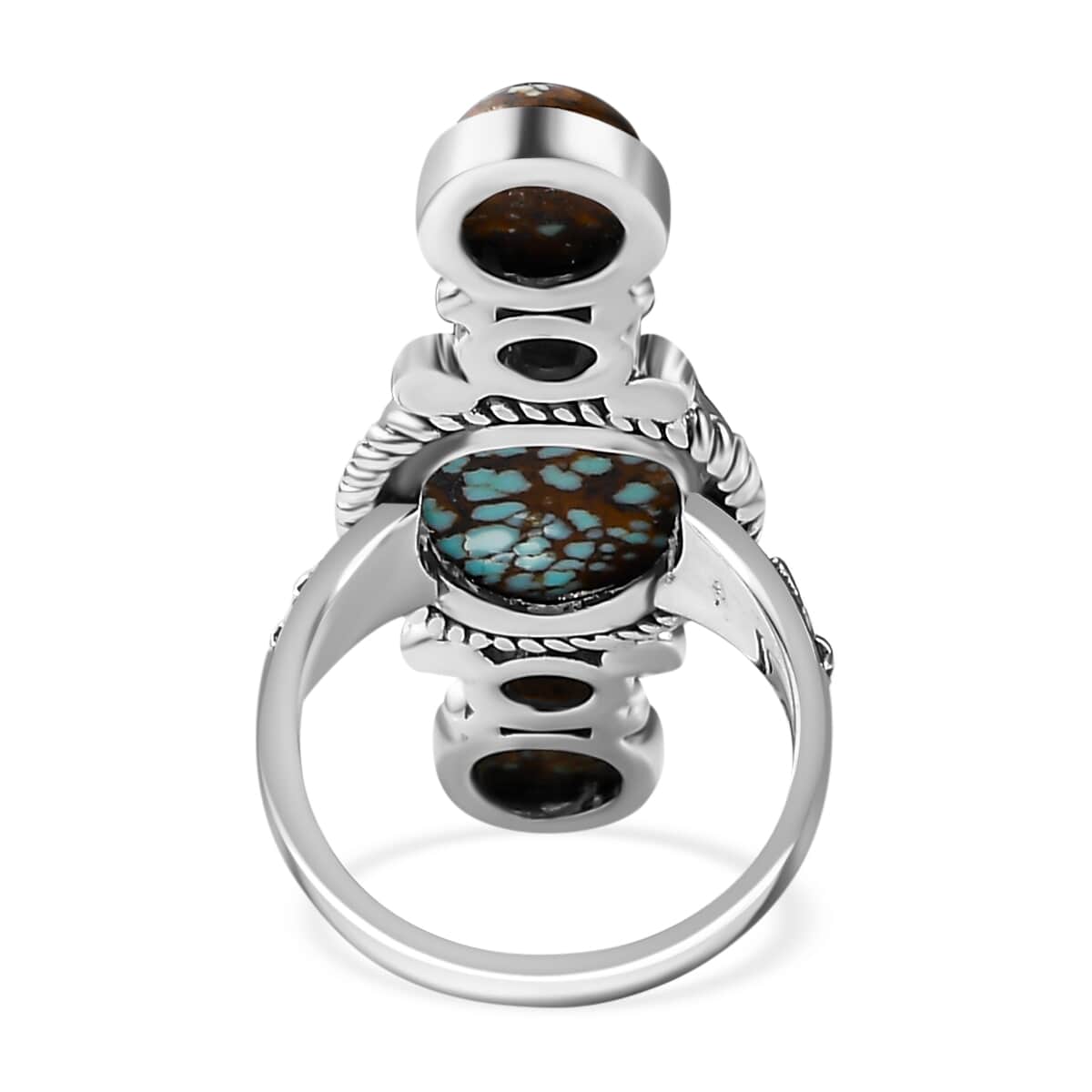 Artisan Crafted Blue Horizon Turquoise, White Pearl Elongated Ring in Sterling Silver (Size 7.0) 8.35 ctw image number 4