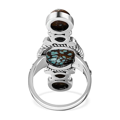 Artisan Crafted Blue Horizon Turquoise 8.35 ctw and White Pearl Elongated Ring in Sterling Silver (Size 10.0)