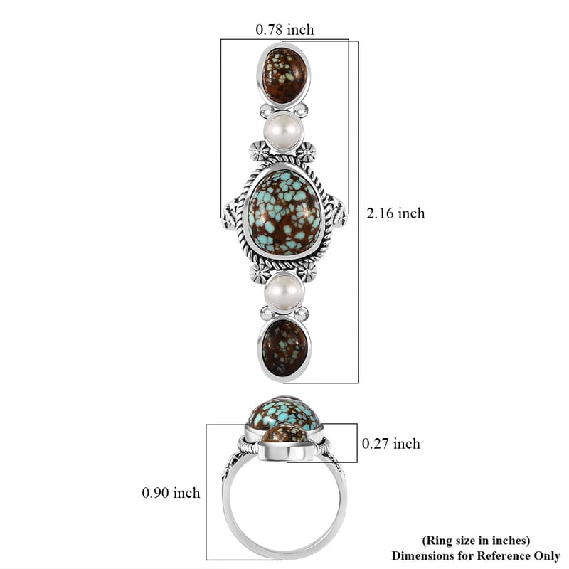 Artisan Crafted Blue Horizon Turquoise 8.35 ctw and White Pearl Elongated Ring in Sterling Silver (Size 10.0)