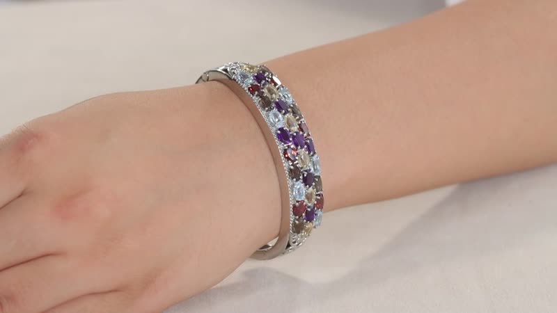 Multi Gemstone 14.50 ctw Bangle Bracelet in Stainless Steel (6.50 In)