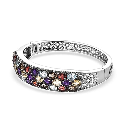 Multi Gemstone 14.50 ctw Bangle Bracelet in Stainless Steel (6.50 In)