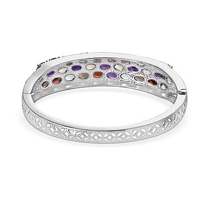 Multi Gemstone 14.50 ctw Bangle Bracelet in Stainless Steel (6.50 In)