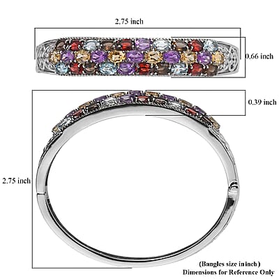 Multi Gemstone 14.50 ctw Bangle Bracelet in Stainless Steel (6.50 In)