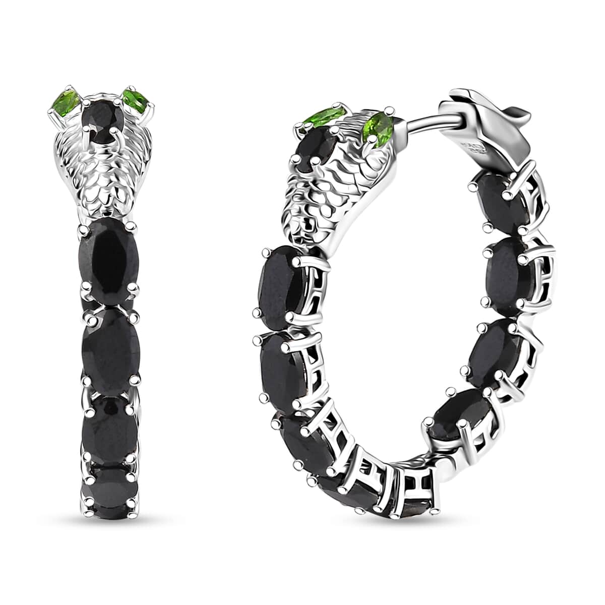 Thai Black Spinel and Chrome Diopside 11.50 ctw Serpent Earrings in Rhodium Over Sterling Silver image number 0