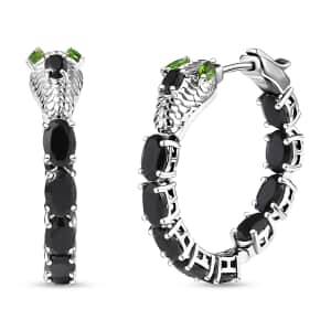 Thai Black Spinel and Chrome Diopside 11.50 ctw Serpent Earrings in Rhodium Over Sterling Silver