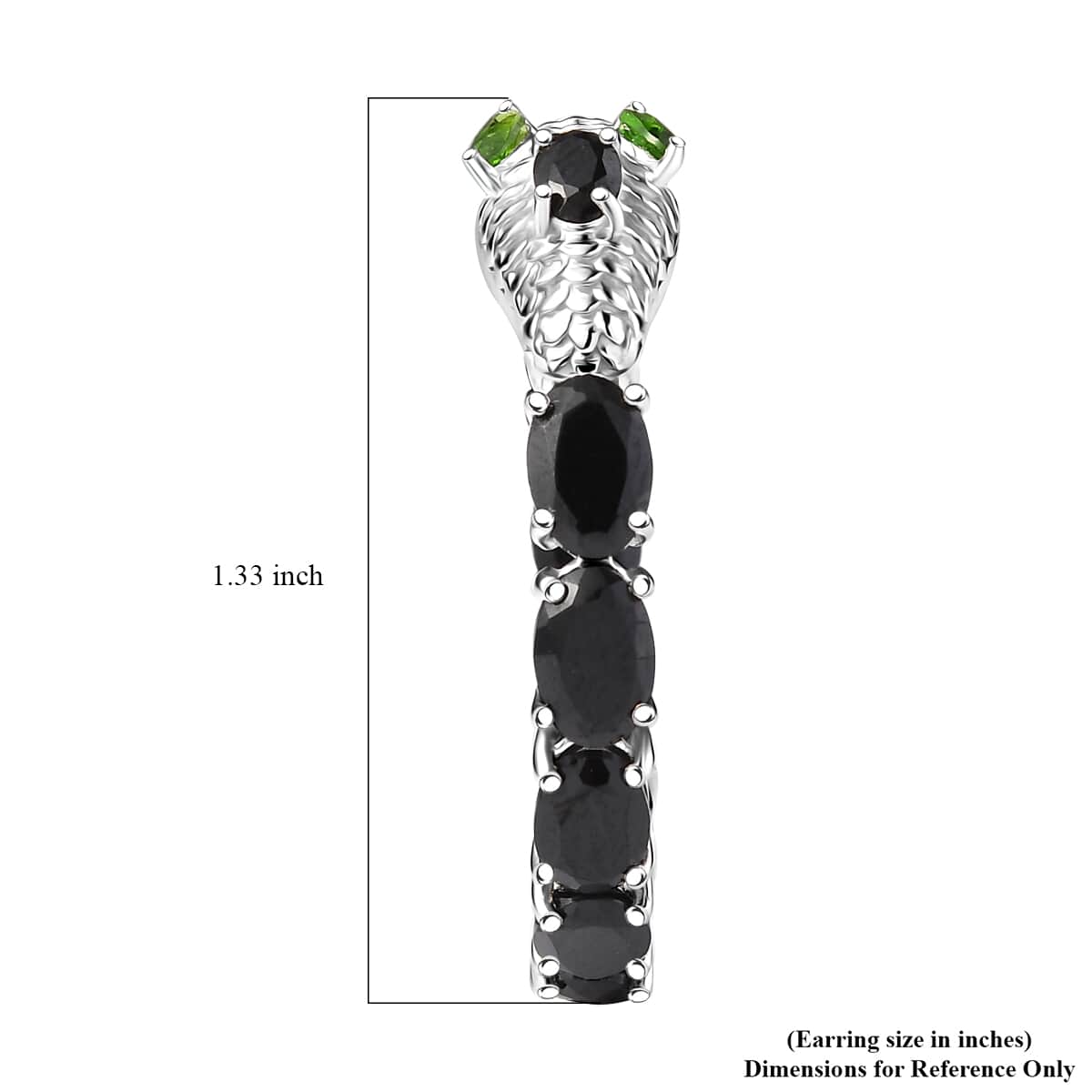 Thai Black Spinel and Chrome Diopside 11.50 ctw Serpent Earrings in Rhodium Over Sterling Silver image number 4