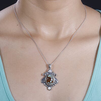 D'Joy Artisan Crafted Blue Horizon Turquoise 6.75 ctw and White Pearl Ocean Embrace Pendant without Chain in Black Oxidized Sterling Silver