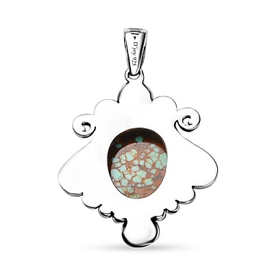 D'Joy Artisan Crafted Blue Horizon Turquoise 6.75 ctw and White Pearl Ocean Embrace Pendant without Chain in Black Oxidized Sterling Silver