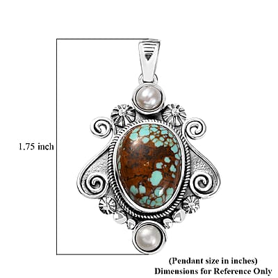 D'Joy Artisan Crafted Blue Horizon Turquoise 6.75 ctw and White Pearl Ocean Embrace Pendant without Chain in Black Oxidized Sterling Silver