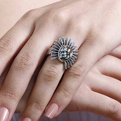 Artisan Crafted Blue Horizon Turquoise 3.75 ctw Feather Ring in Sterling Silver (Size 10.0)