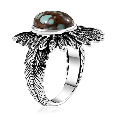Artisan Crafted Blue Horizon Turquoise 3.75 ctw Feather Ring in Sterling Silver (Size 10.0)
