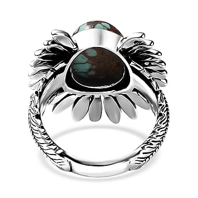 Artisan Crafted Blue Horizon Turquoise 3.75 ctw Feather Ring in Sterling Silver (Size 10.0)