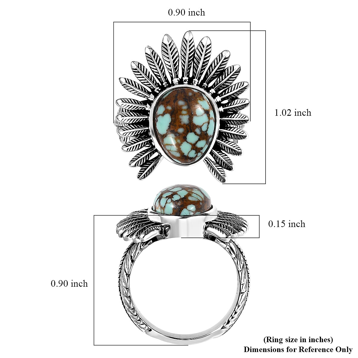 Artisan Crafted Blue Horizon Turquoise 3.75 ctw Feather Ring in Sterling Silver (Size 10.0)