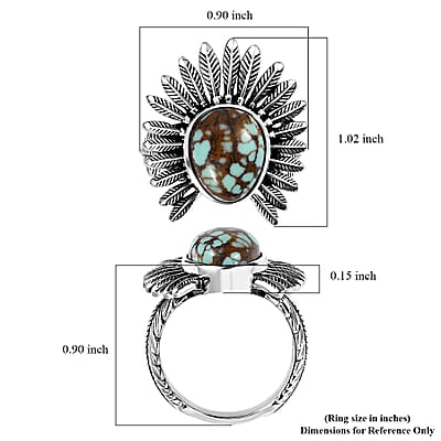 Artisan Crafted Blue Horizon Turquoise 3.75 ctw Feather Ring in Sterling Silver (Size 10.0)