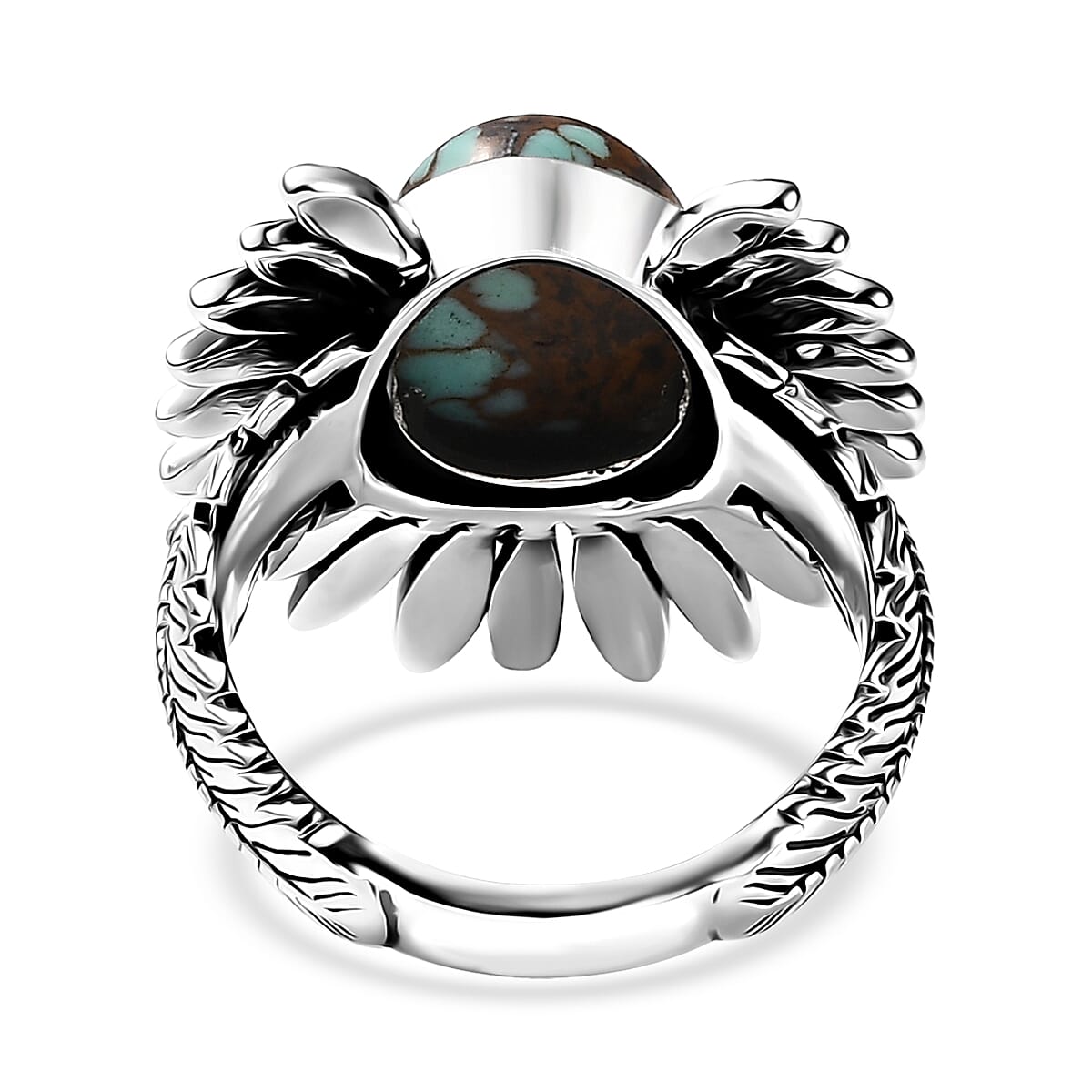 Artisan Crafted Blue Horizon Turquoise 3.75 ctw Feather Ring in Sterling Silver (Size 8.0) image number 4