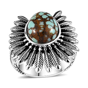 Artisan Crafted Blue Horizon Turquoise 3.75 ctw Feather Ring in Sterling Silver (Size 9.0)
