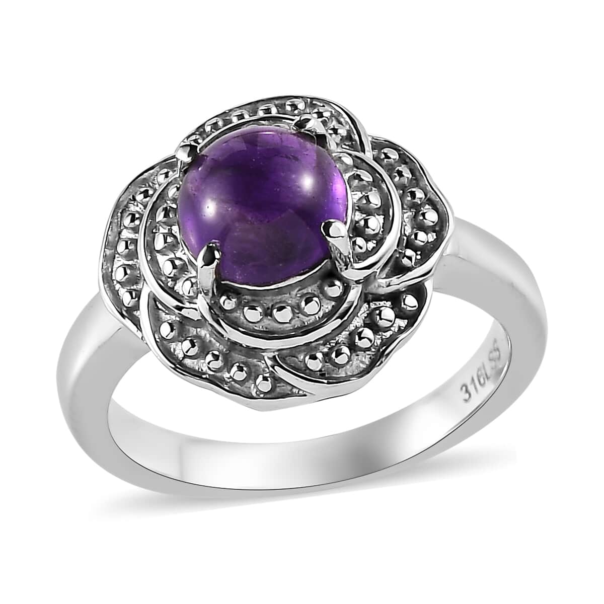 African Amethyst Solitaire Ring in Stainless Steel (Size 10.0) 1.40 ctw image number 0