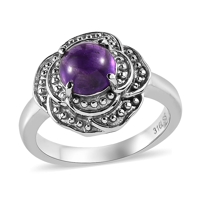 African Amethyst 1.40 ctw Solitaire Ring in Stainless Steel (Size 10.0)