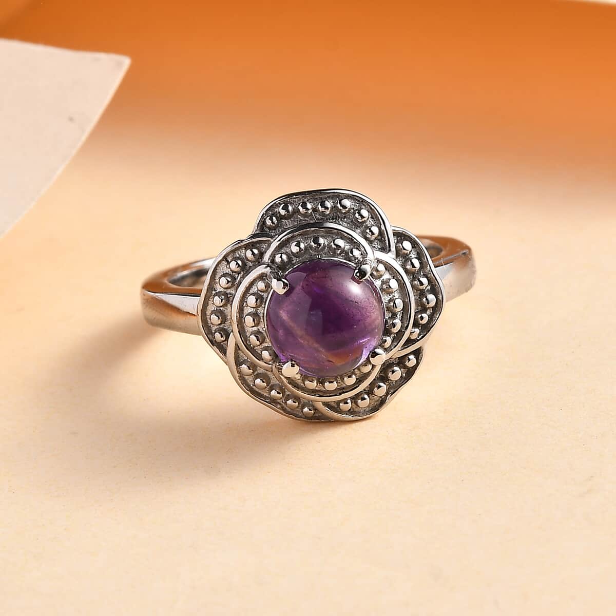 African Amethyst Solitaire Ring in Stainless Steel (Size 10.0) 1.40 ctw image number 1