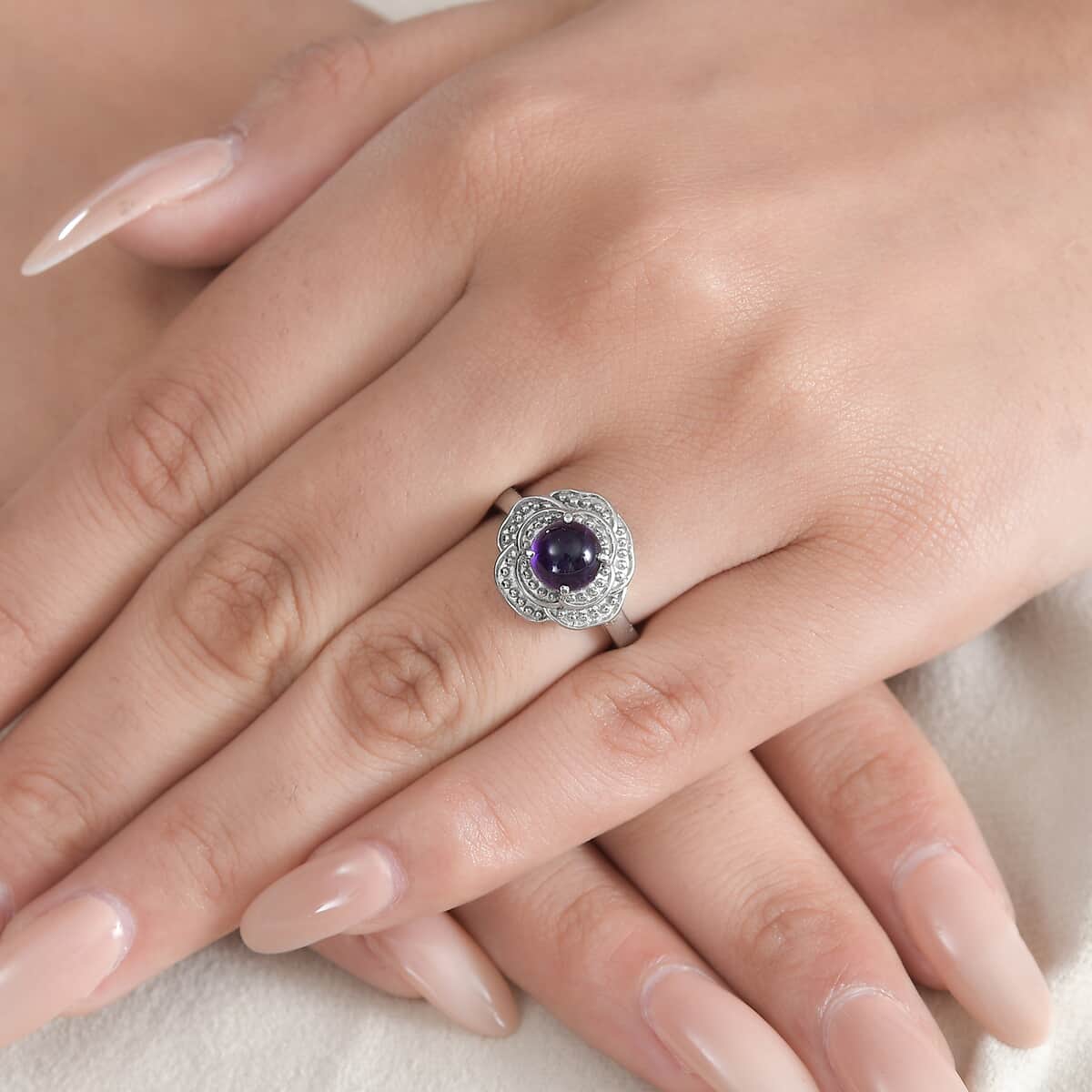 African Amethyst Solitaire Ring in Stainless Steel (Size 10.0) 1.40 ctw image number 2