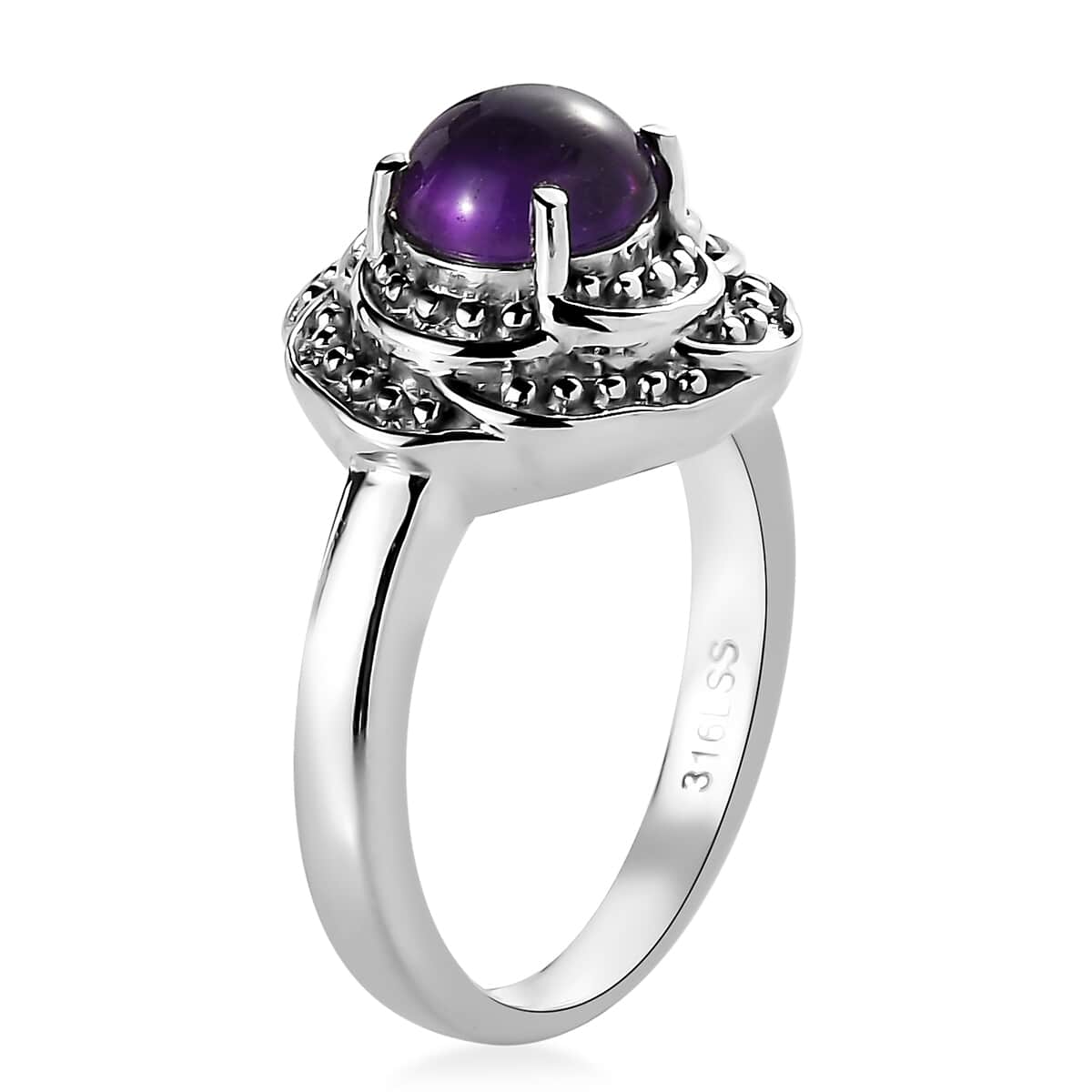 African Amethyst Solitaire Ring in Stainless Steel (Size 10.0) 1.40 ctw image number 3