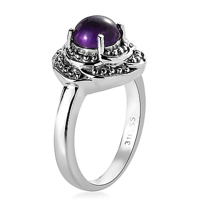 African Amethyst 1.40 ctw Solitaire Ring in Stainless Steel (Size 10.0)