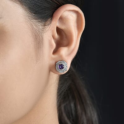 African Amethyst 1.10 ctw Knotted Earrings in Stainless Steel