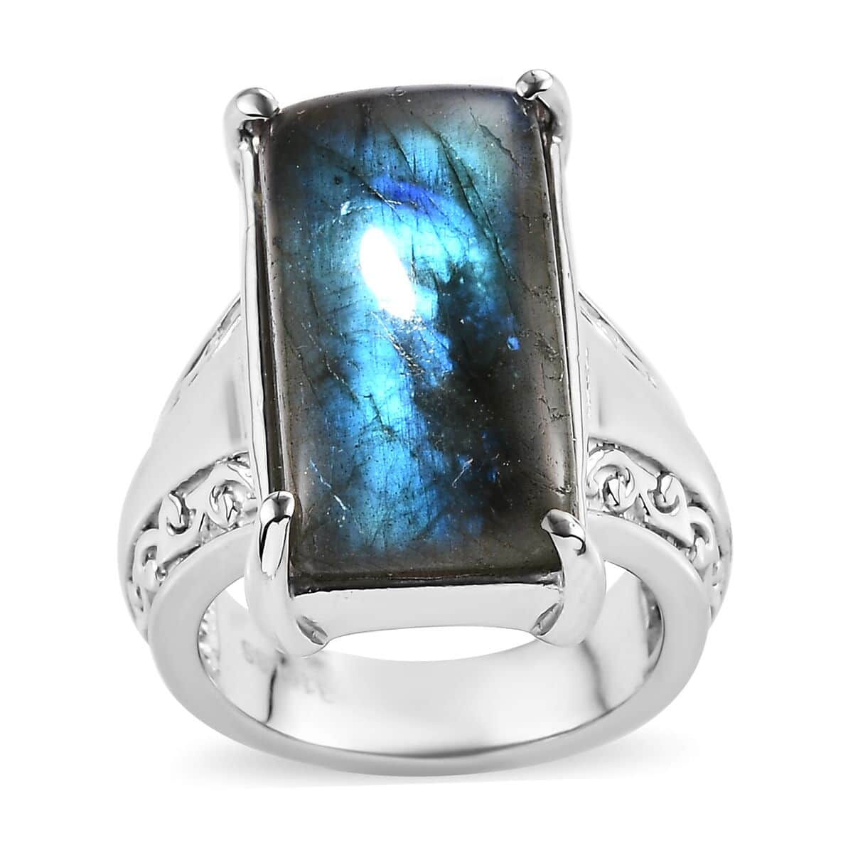 Malagasy Labradorite Solitaire Ring in Stainless Steel (Size 10.0) 13.00 ctw image number 0