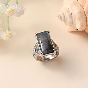 Malagasy Labradorite 13.00 ctw Solitaire Ring in Stainless Steel (Size 10.0)