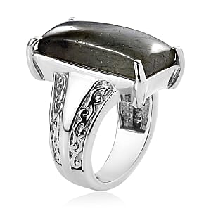 Malagasy Labradorite 13.00 ctw Solitaire Ring in Stainless Steel (Size 10.0)