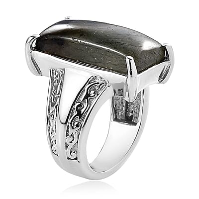 Malagasy Labradorite 13.00 ctw Solitaire Ring in Stainless Steel (Size 10.0)