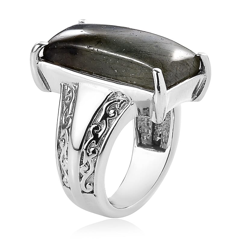 Malagasy Labradorite 13.00 ctw Solitaire Ring in Stainless Steel (Size 10.0)