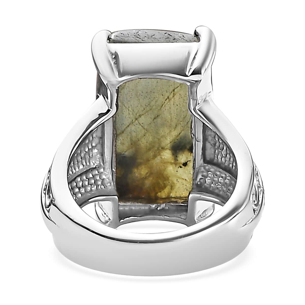 Malagasy Labradorite Solitaire Ring in Stainless Steel (Size 10.0) 13.00 ctw image number 4