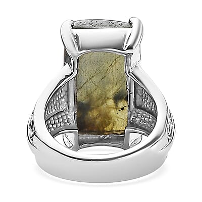 Malagasy Labradorite 13.00 ctw Solitaire Ring in Stainless Steel (Size 10.0)