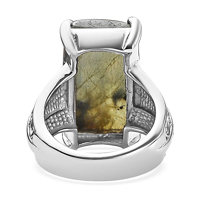 Malagasy Labradorite 13.00 ctw Solitaire Ring in Stainless Steel (Size 10.0)