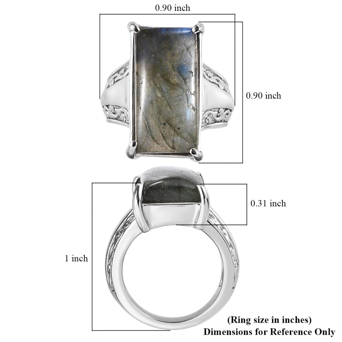 Malagasy Labradorite Solitaire Ring in Stainless Steel (Size 10.0) 13.00 ctw image number 5