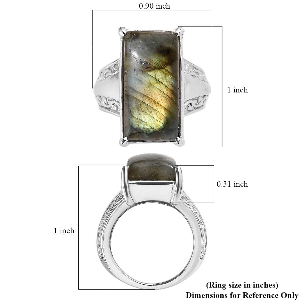 Malagasy Labradorite Solitaire Ring in Stainless Steel (Size 10.0) 13.00 ctw image number 6