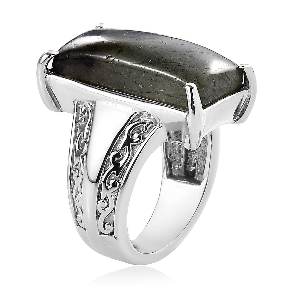 Malagasy Labradorite 13.00 ctw Solitaire Ring in Stainless Steel (Size 7.0)