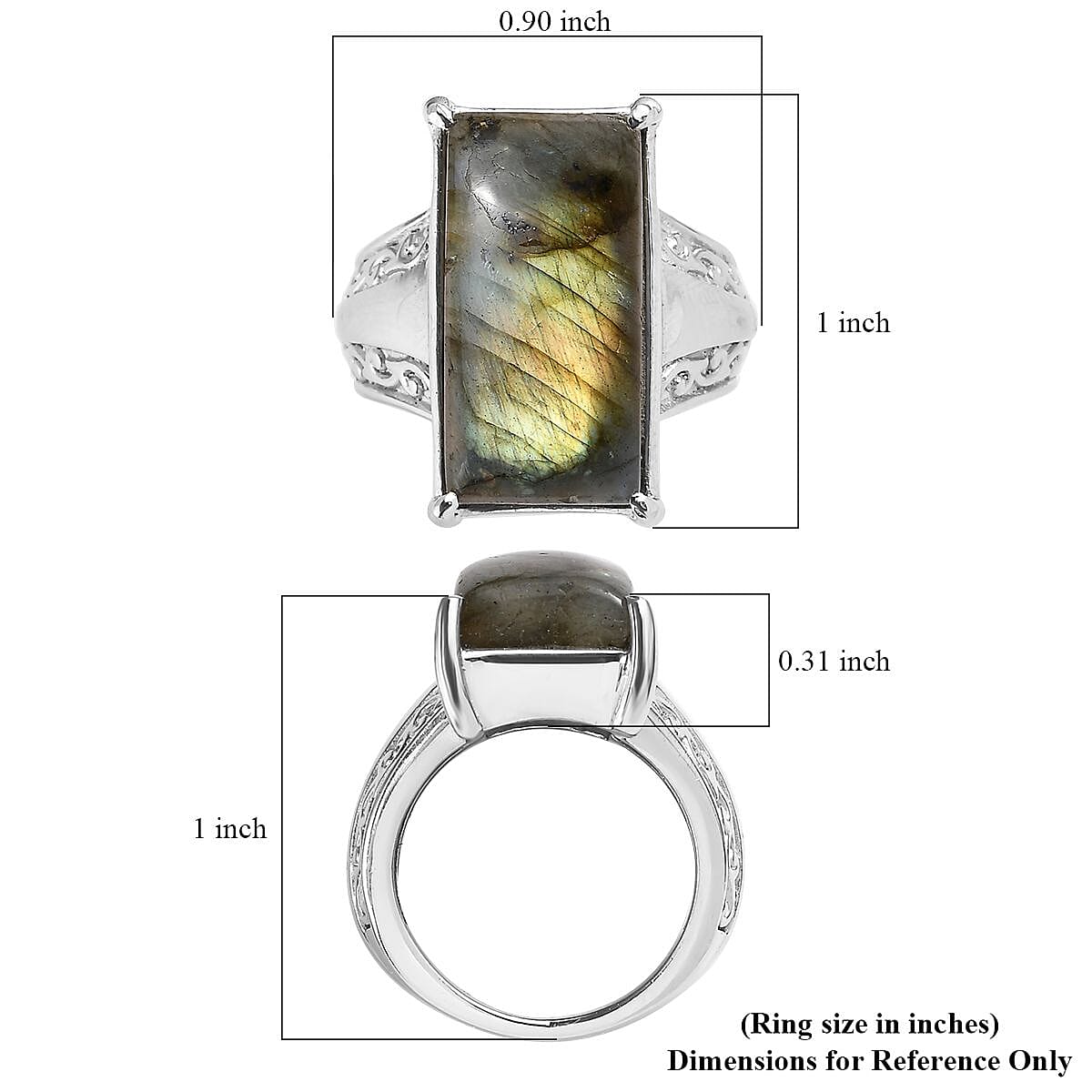 Malagasy Labradorite 13.00 ctw Solitaire Ring in Stainless Steel (Size 7.0)