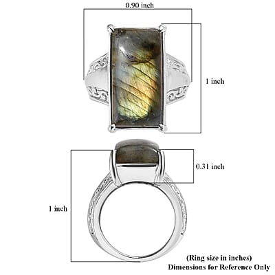 Malagasy Labradorite 13.00 ctw Solitaire Ring in Stainless Steel (Size 7.0)