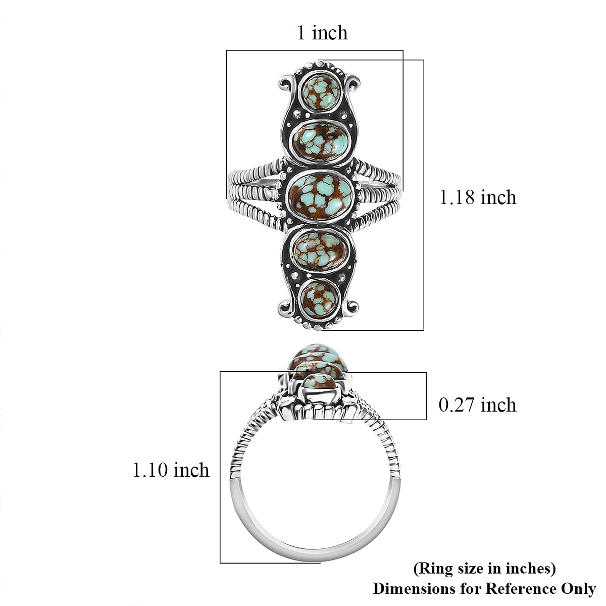 Artisan Crafted Blue Horizon Turquoise 2.25 ctw Ring in Sterling Silver (Size 6.0) image number 5