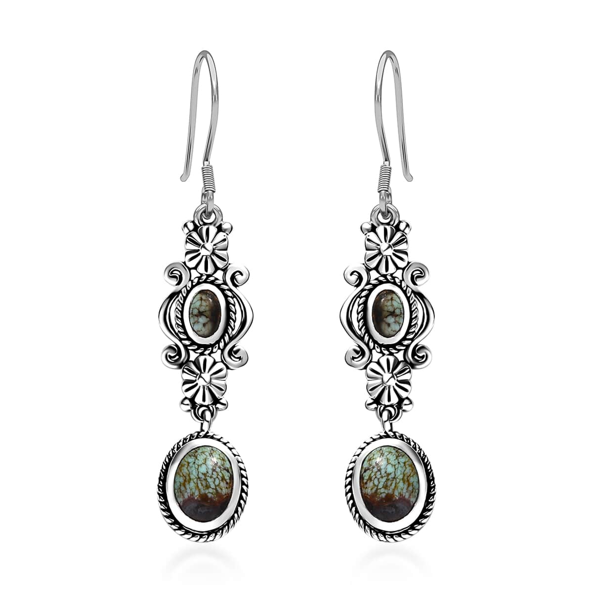 Artisan Crafted Blue Horizon Turquoise 2.50 ctw Floral Earrings in Black Oxidized Sterling Silver image number 0